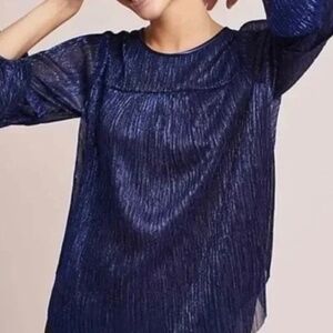 Moulinette Soeurs Anthropologie Blue Metallic Blouse